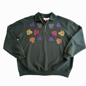 Vtg Baxter and Wells  PETITE Autumn Leaves 1/4 Zip Sweatshirt Sz PL Embroidered